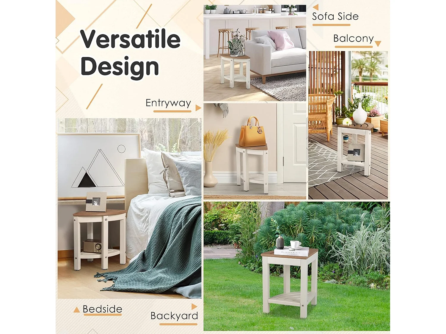 Tabouret salle de bain en pehd étanche, avec étagère, charge max 150kg, marron+blanc