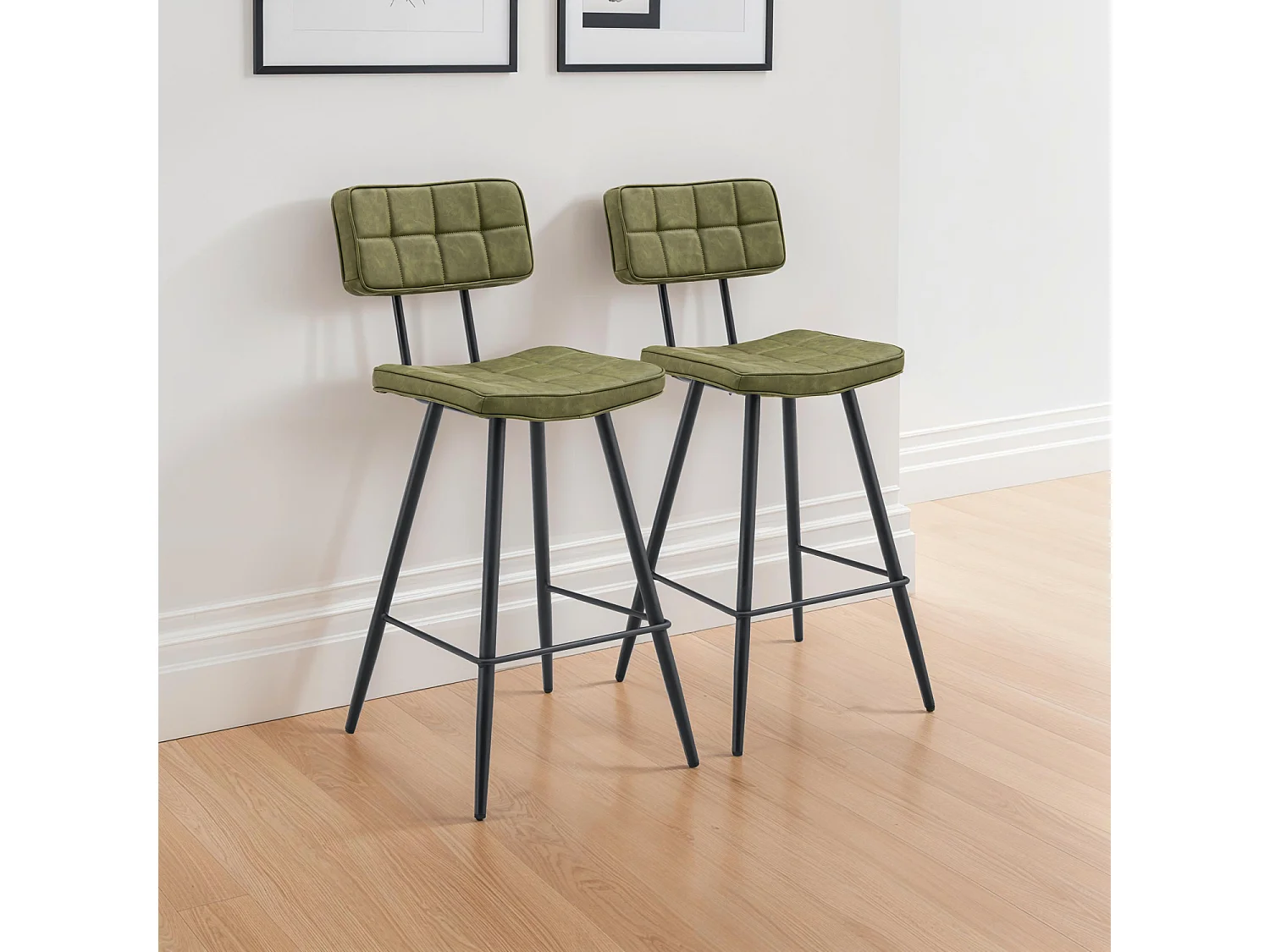 Lot de 2 tabourets de bar en simili vert FERNAND - HAPPY GARDEN