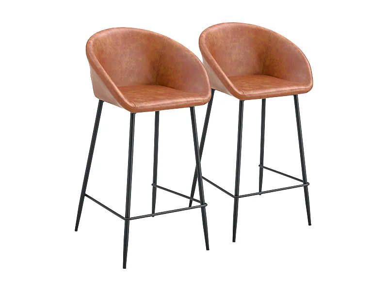 2er Set Barhockern aus cognacfarbenem Kunstleder ACHILLE