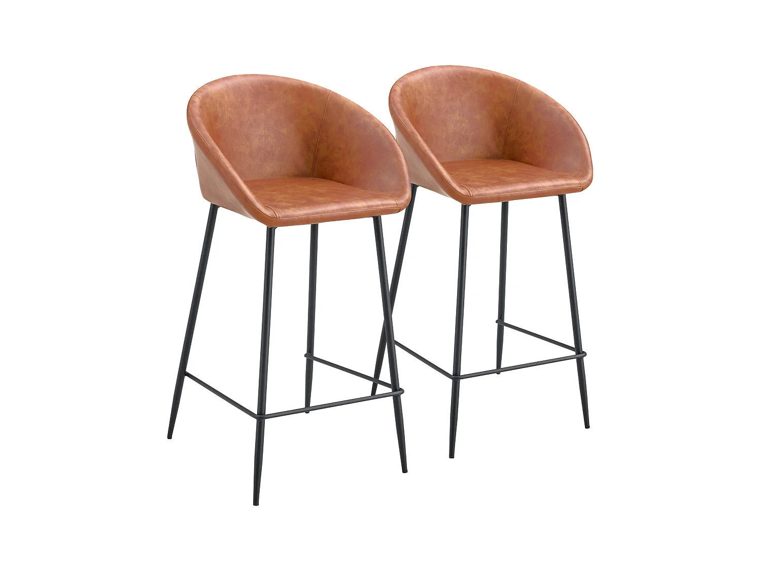 Lot de 2 tabourets de bar en simili cognac ACHILLE - HAPPY GARDEN