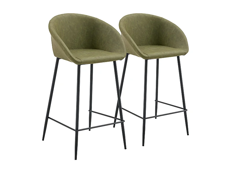 Lot de 2 tabourets de bar en simili vert ACHILLE - HAPPY GARDEN