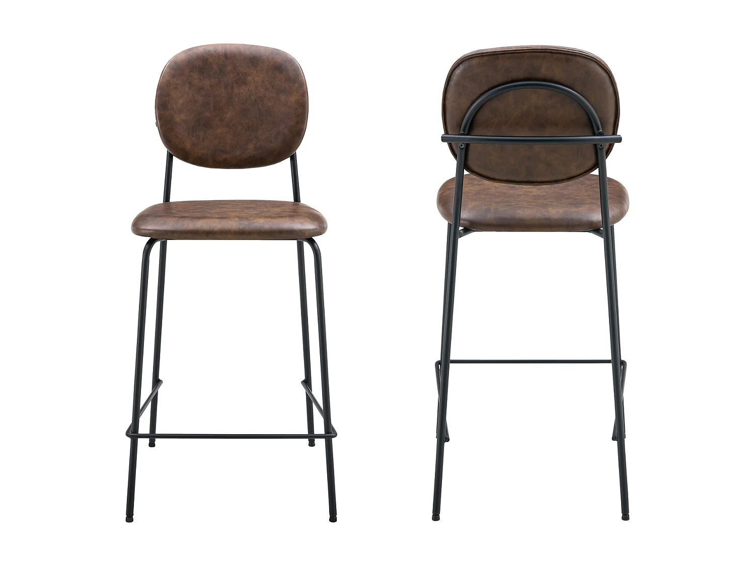 Lot de 2 tabourets de bar en simili marron EDMOND - HAPPY GARDEN