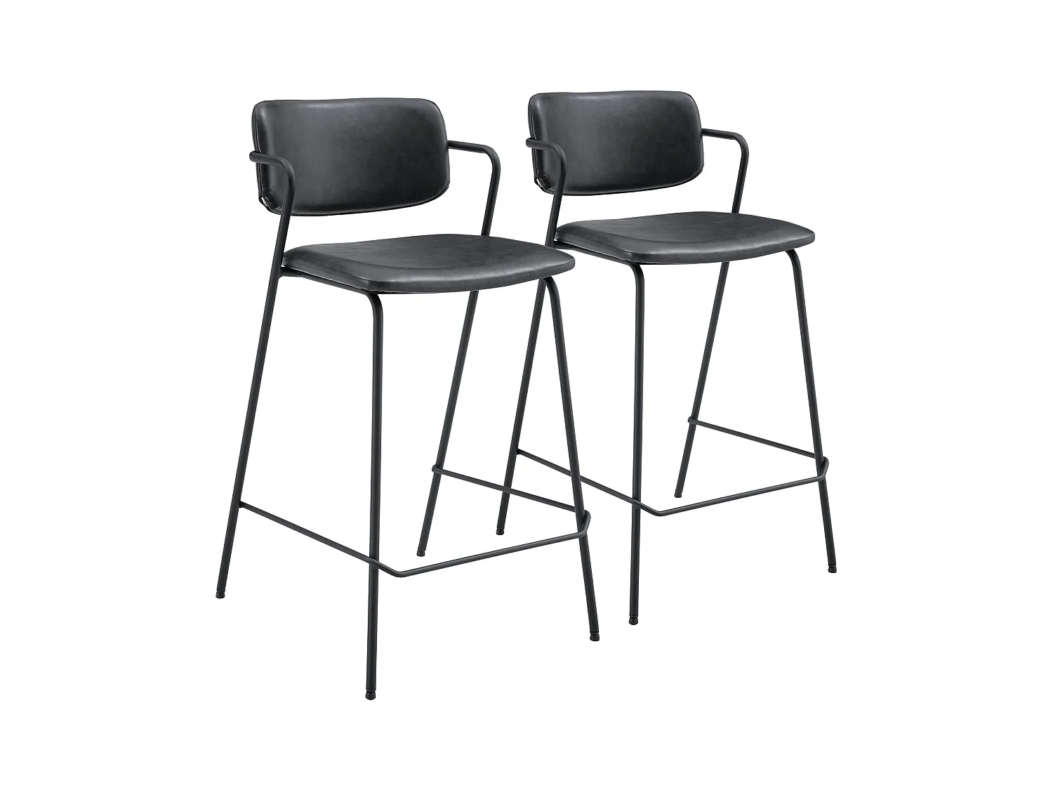Lot de 2 tabourets de bar en simili noir LÉON - HAPPY GARDEN
