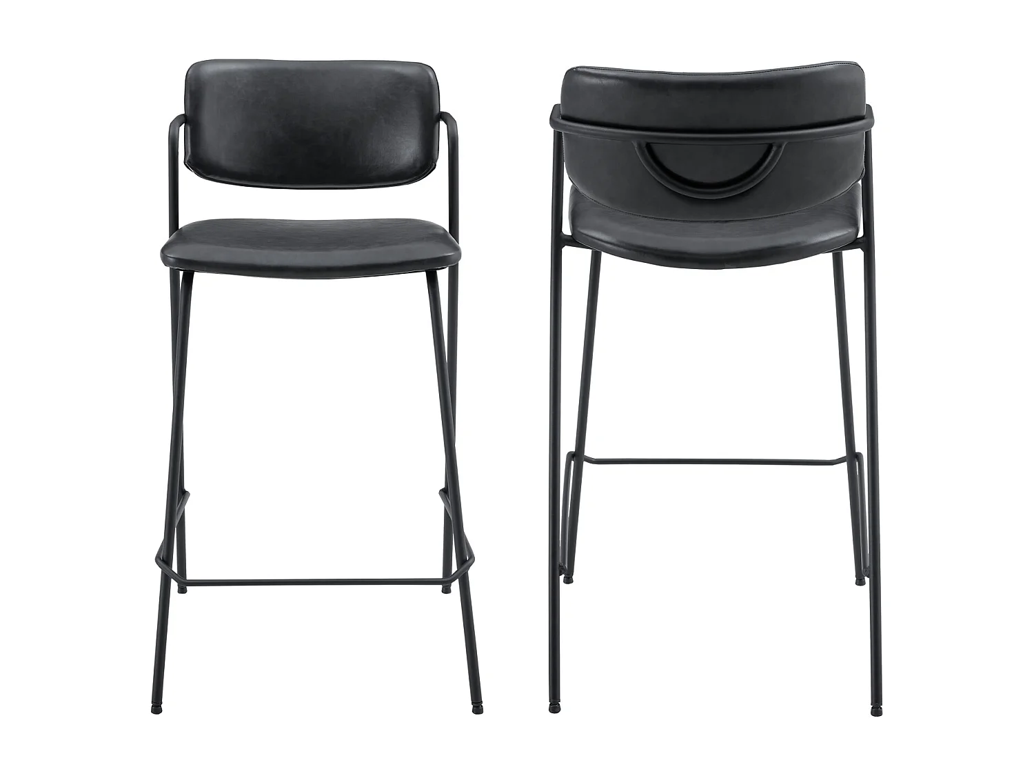 2er Set Barhocker aus schwarzem Kunstleder LÉON