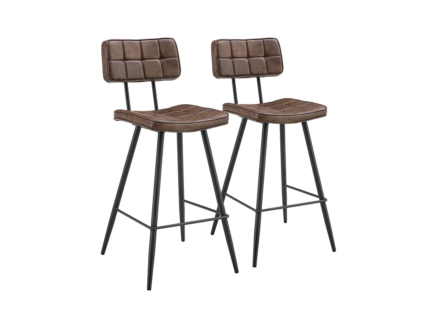 Lot de 2 tabourets de bar en simili marron FERNAND - HAPPY GARDEN