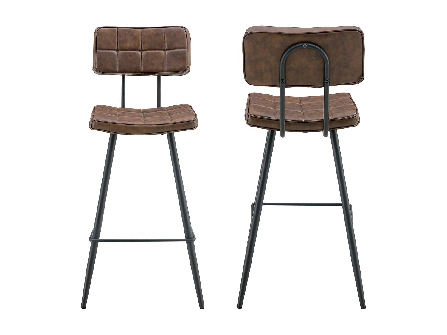 Lot de 2 tabourets de bar en simili marron FERNAND - HAPPY GARDEN