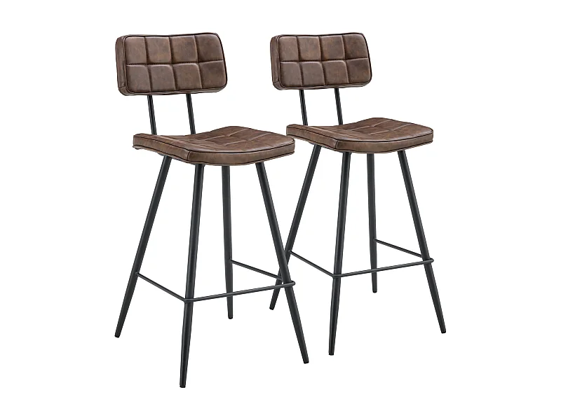 Lot de 2 tabourets de bar en simili marron FERNAND - HAPPY GARDEN