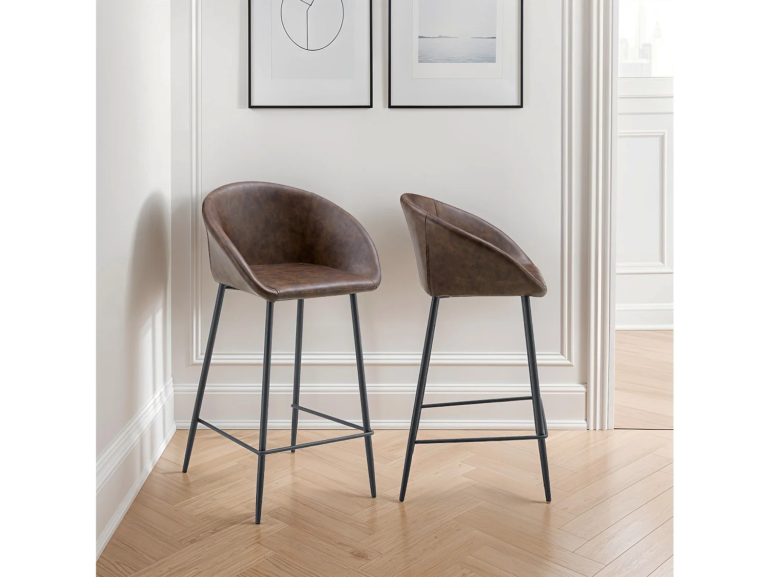 2er Set Barhockern aus braunem Kunstleder ACHILLE