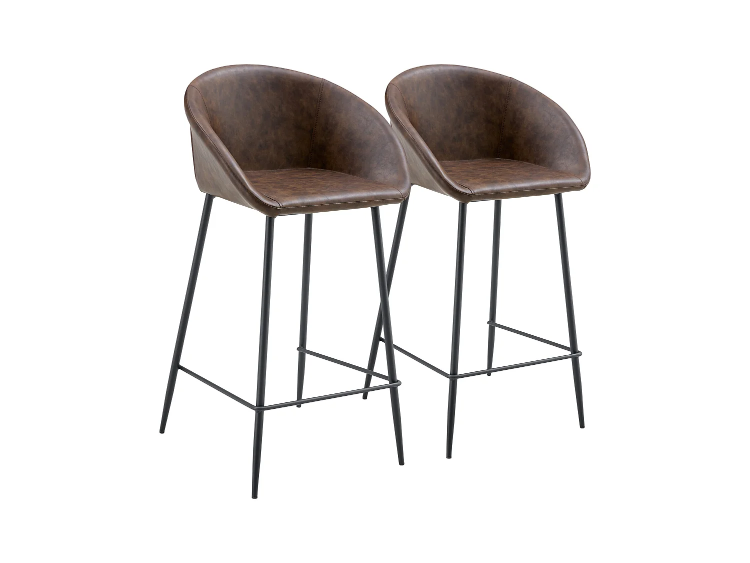 Lot de 2 tabourets de bar en simili marron ACHILLE - HAPPY GARDEN