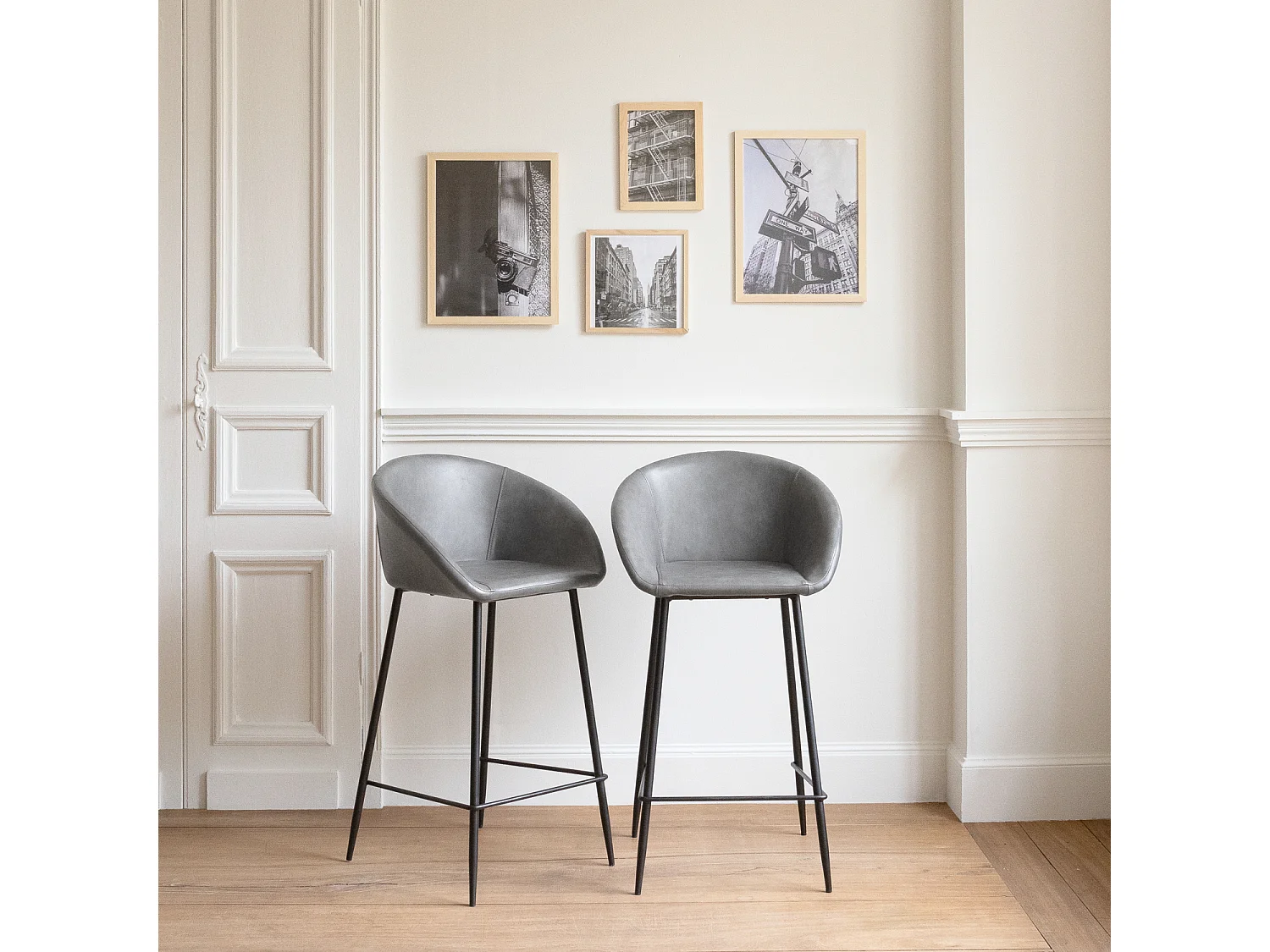 Set di 2 sgabelli da bar ACHILLE in similpelle grigio scuro