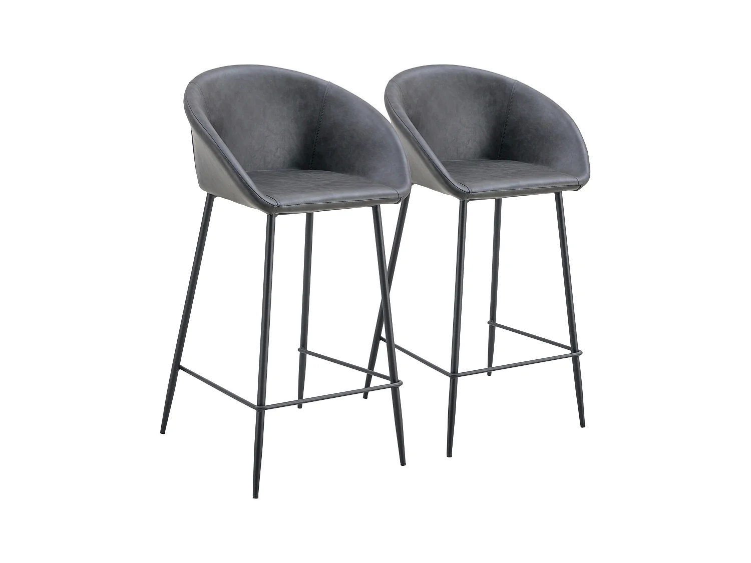 Lot de 2 tabourets de bar en simili gris foncé ACHILLE - HAPPY GARDEN
