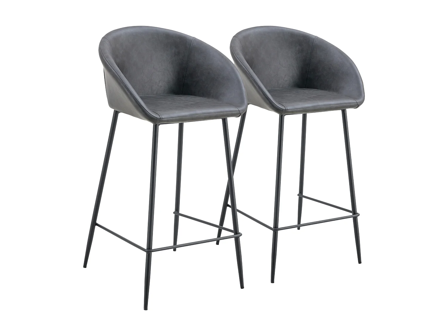 Lot de 2 tabourets de bar en simili gris foncé ACHILLE - HAPPY GARDEN
