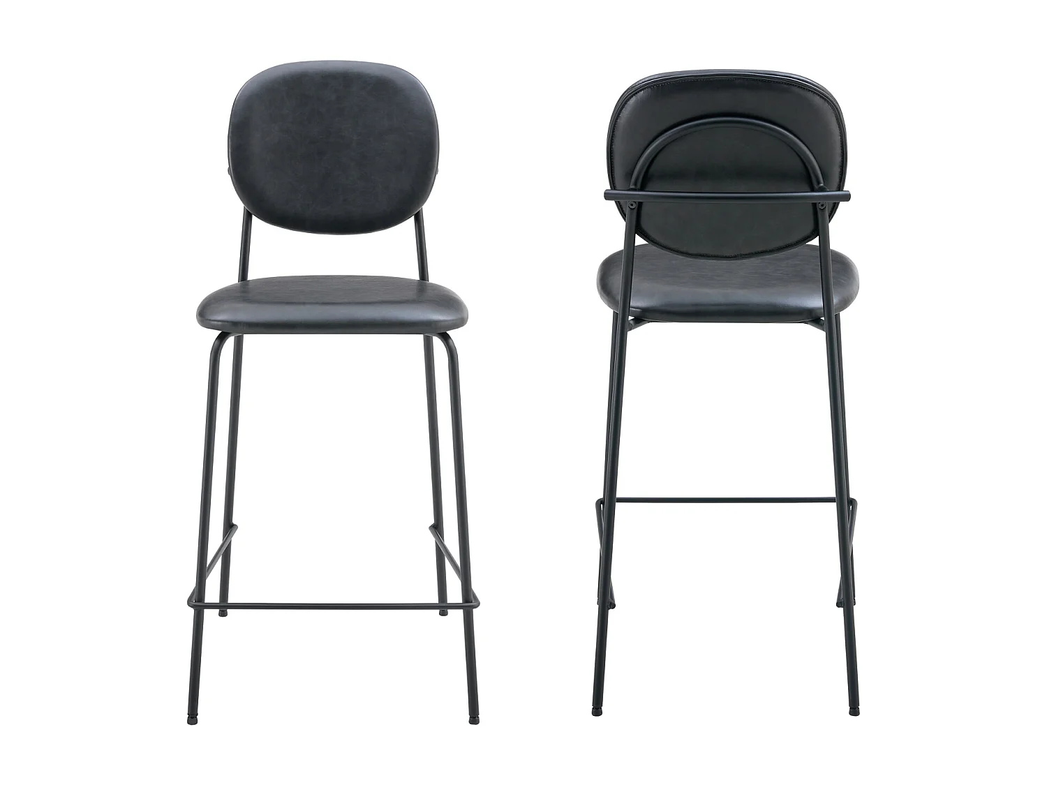 Lot de 2 tabourets de bar en simili noir EDMOND - HAPPY GARDEN