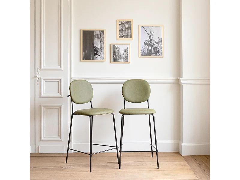 Lote de 2 taburetes de bar EDMOND de polipiel verde - HAPPY GARDEN