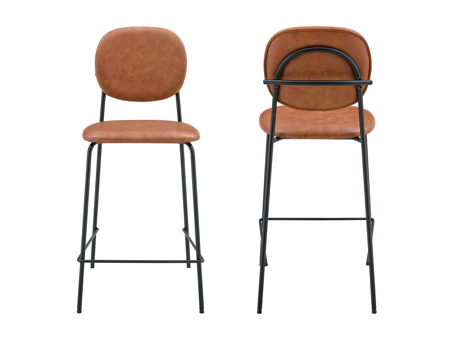 Lot de 2 tabourets de bar en simili cognac EDMOND - HAPPY GARDEN