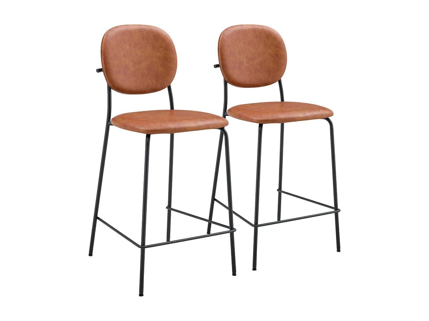 Lot de 2 tabourets de bar en simili cognac EDMOND - HAPPY GARDEN