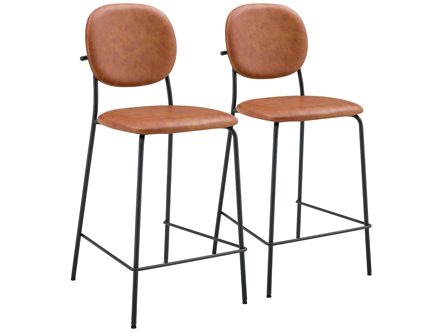Lot de 2 tabourets de bar en simili cognac EDMOND - HAPPY GARDEN