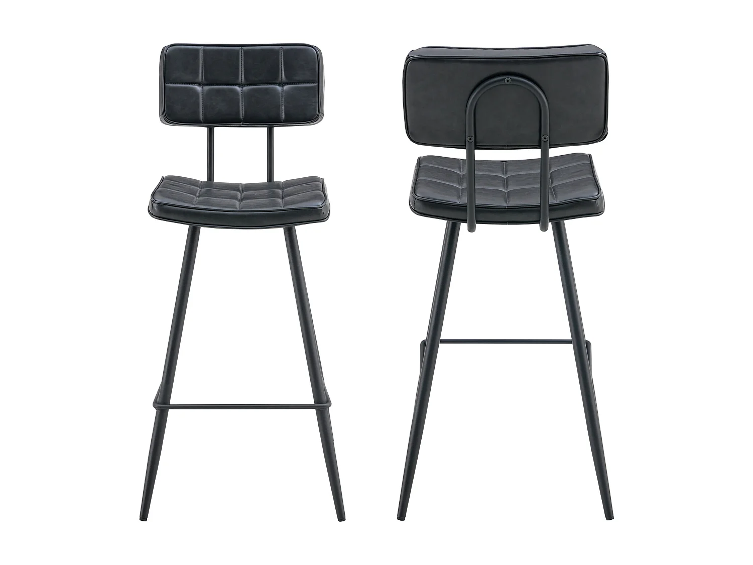 Lot de 2 tabourets de bar en simili noir FERNAND - HAPPY GARDEN