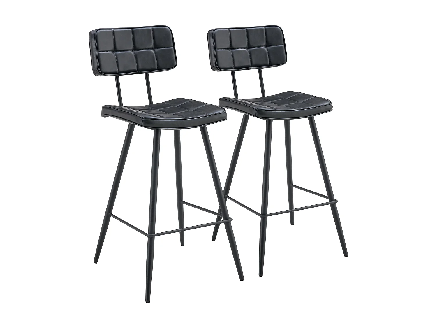 Lot de 2 tabourets de bar en simili noir FERNAND - HAPPY GARDEN