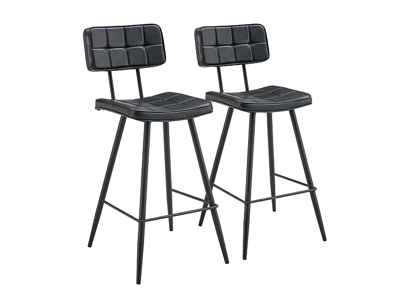 Lot de 2 tabourets de bar en simili noir FERNAND - HAPPY GARDEN