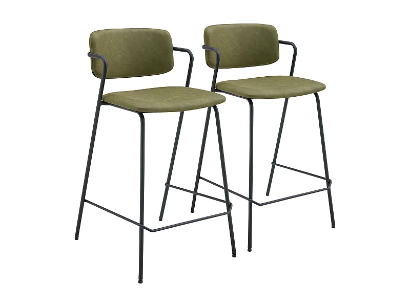 Lot de 2 tabourets de bar en simili vert LÉON - HAPPY GARDEN