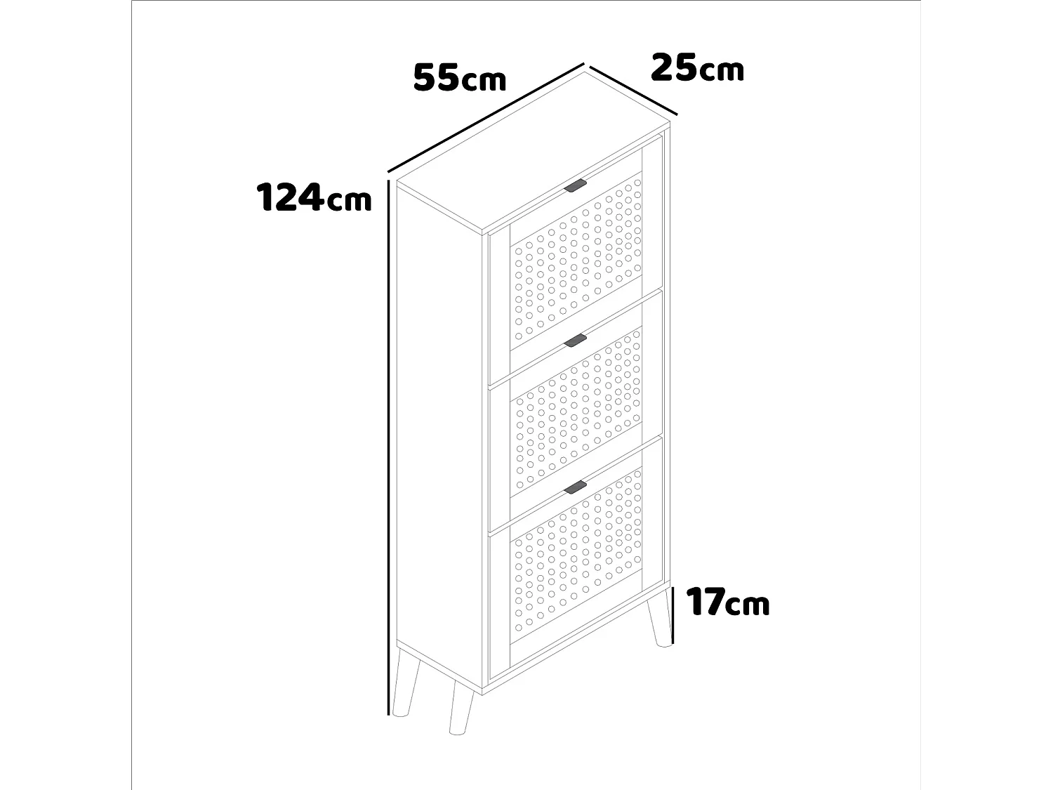 Mariachi - Sapateira com 3 prateleiras em madeira e rattan