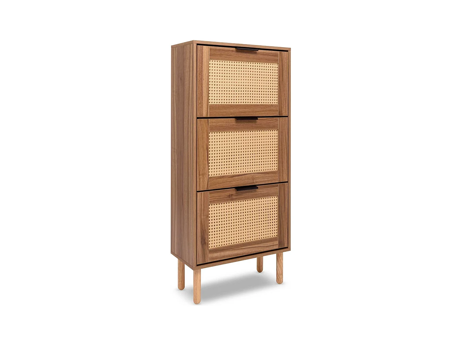 Mariachi - Scarpiera a 3 ripiani in legno con inserti in rattan, fino a 18 paia