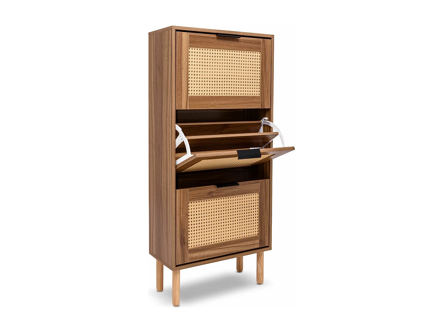 Mariachi - Meuble à chaussures à 3 niveaux en bois et rotin, jusqu'à 18 paires