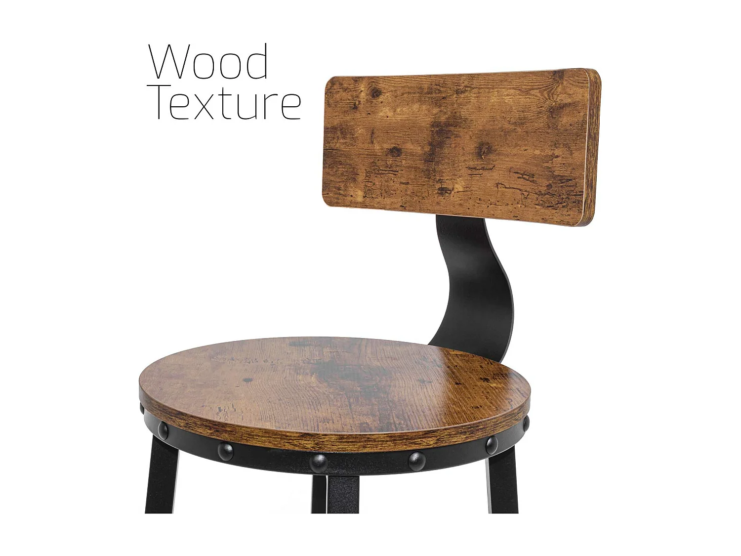 Shelby - Conjunto de 2 bancos altos, bancos de estilo industrial com costas, madeira marrom