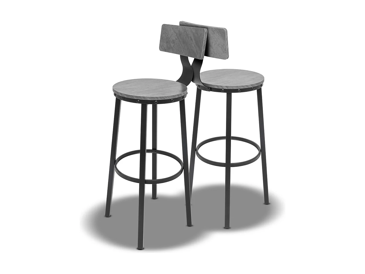 Shelby - Set di 2 sgabelli alti, sgabelli da bar con schienale in stile industriale, legno grigio