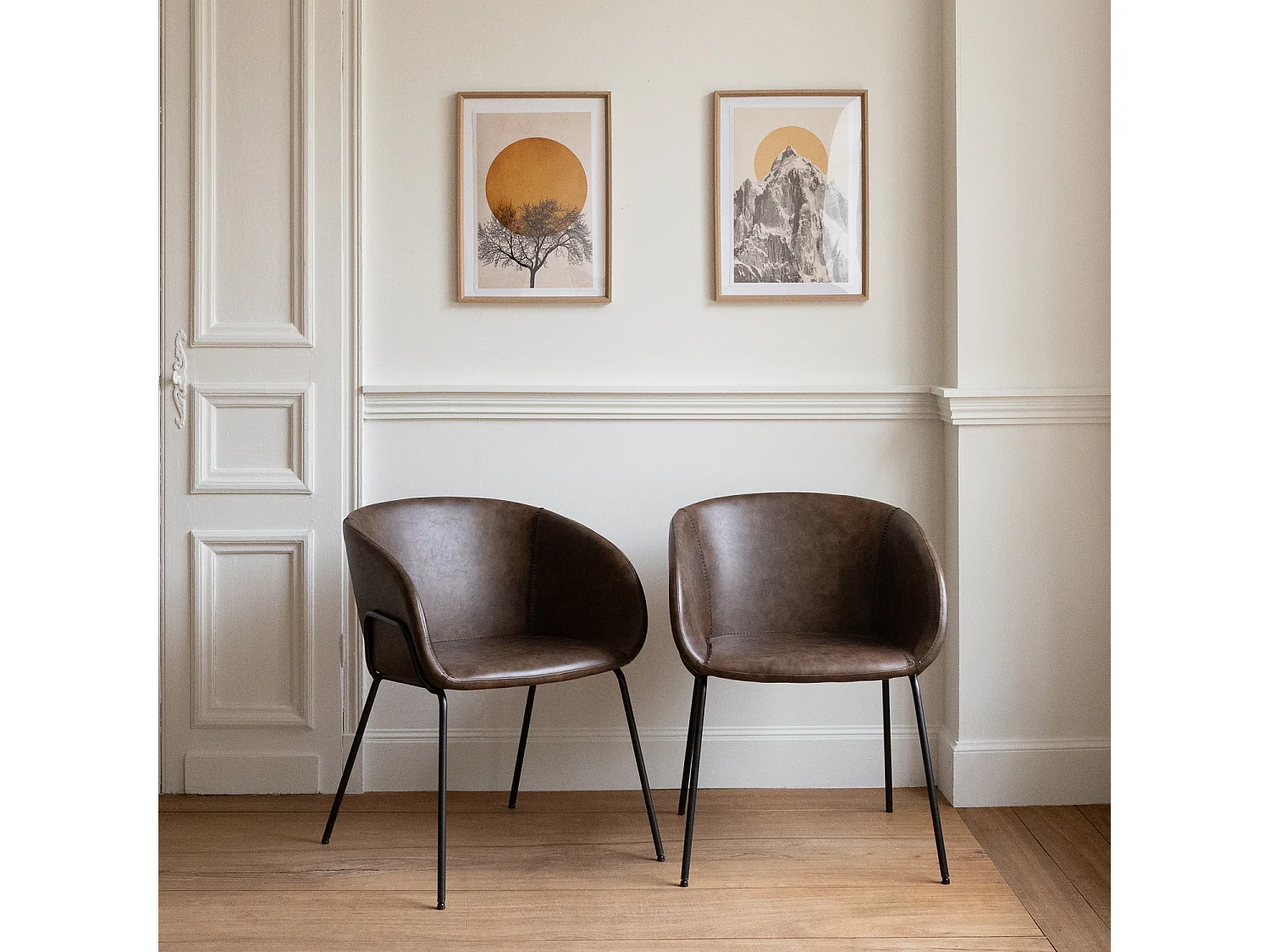 Set van 2 bruine stoelen in kunstleer ANDRÉ