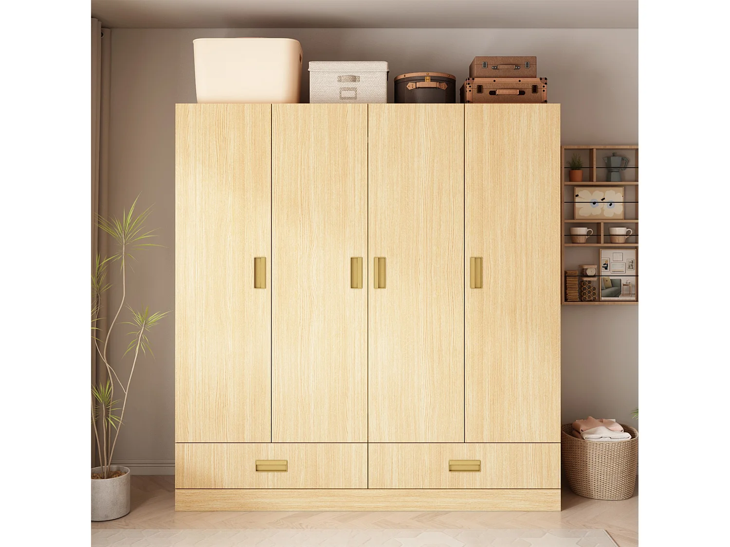 Armoire avec 4 portes Armoire avec barres de penderie et étagères pour la chambre à coucher Bois 160x50x180cm