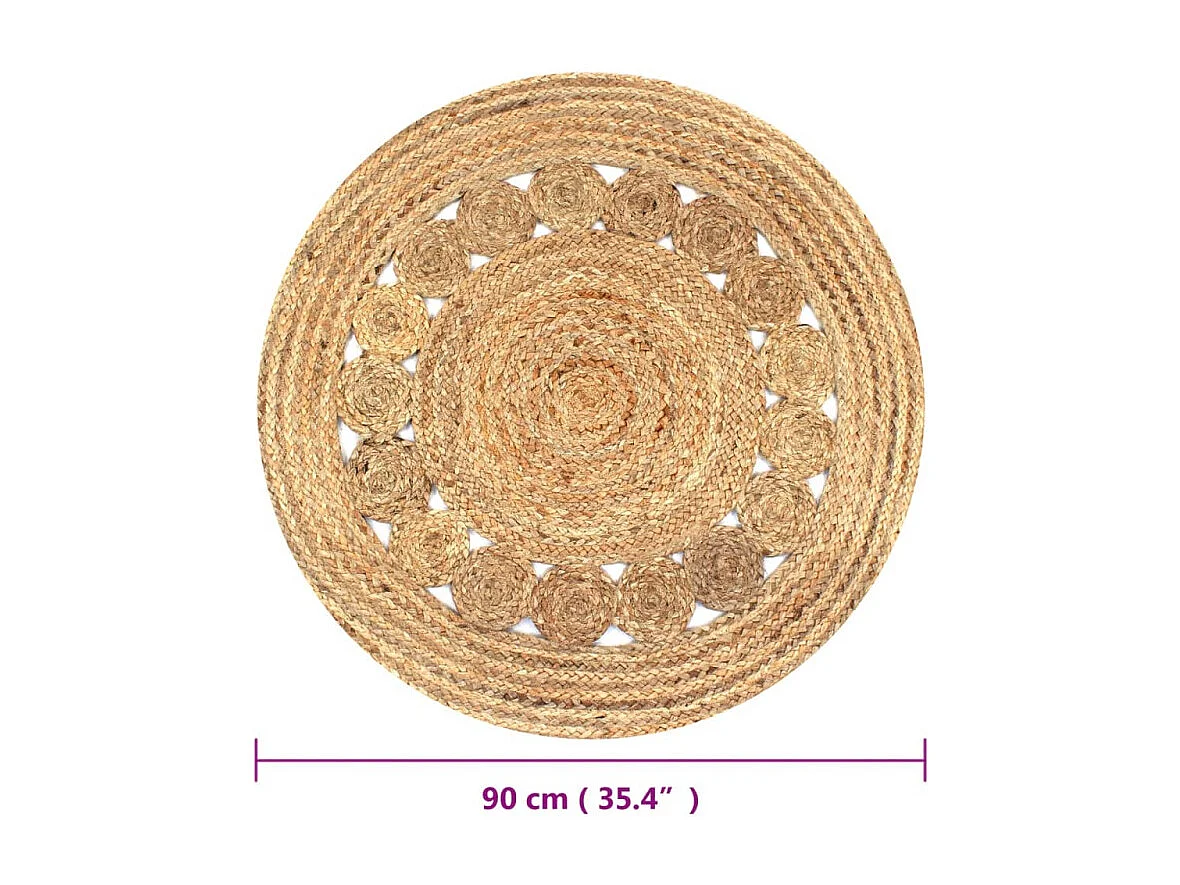 Teppich Flechtmuster Jute 90 cm Rund