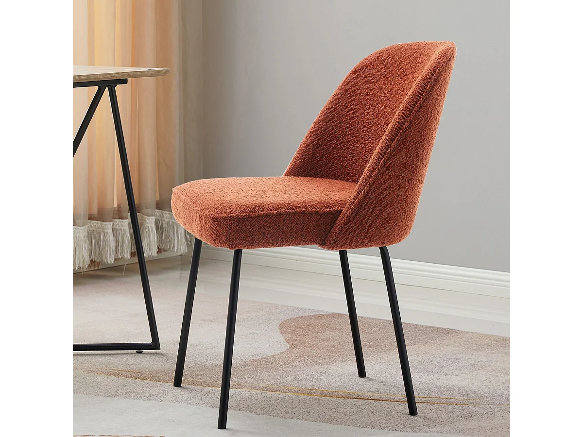 Lot de 2 chaises de salle à manger en tissu bouclé rouille, piètement noir - Olden