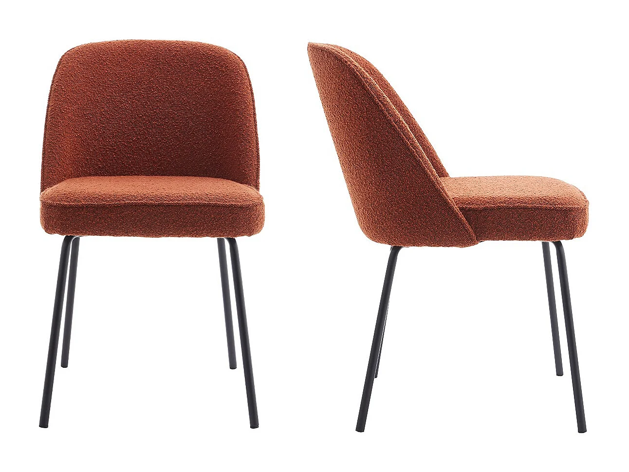 Lot de 2 chaises de salle à manger en tissu bouclé rouille, piètement noir - Olden