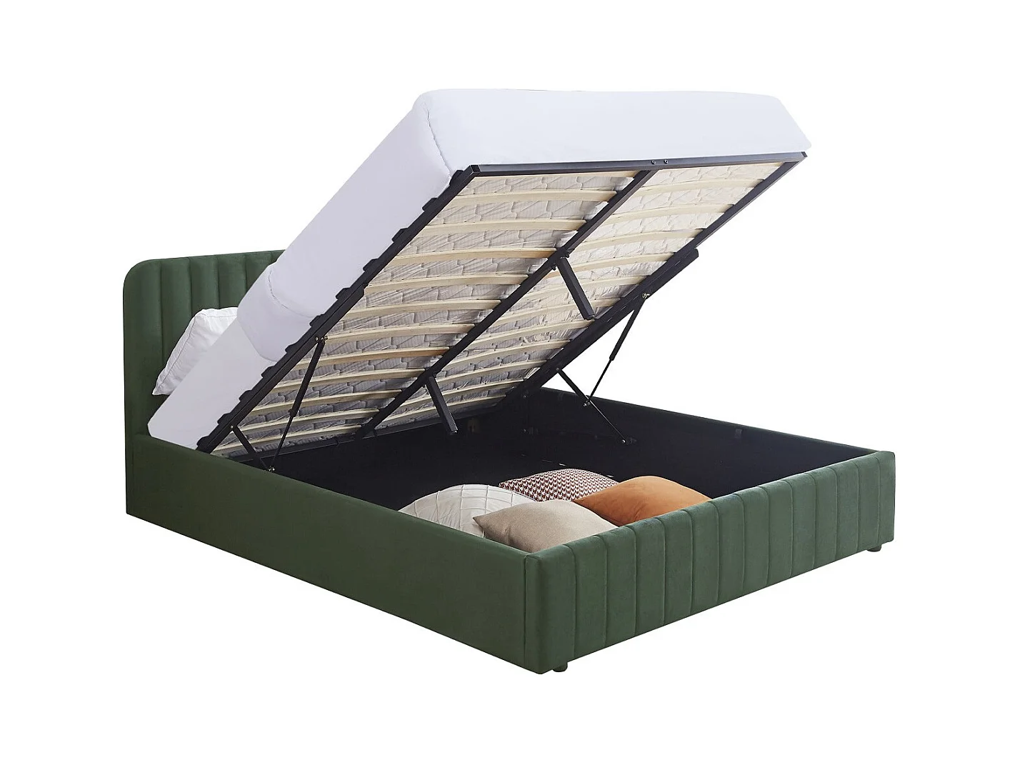 Lit coffre adulte 160x200 cm avec tête de lit capitonnée en velours vert kaki - Ava