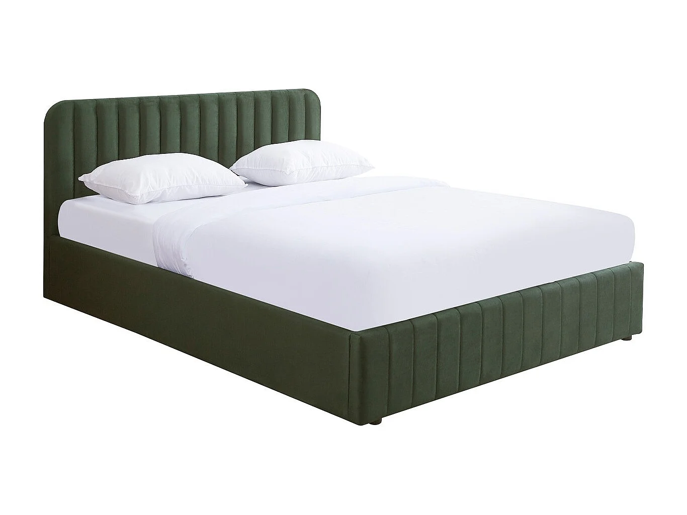Lit coffre adulte 160x200 cm avec tête de lit capitonnée en velours vert kaki - Ava