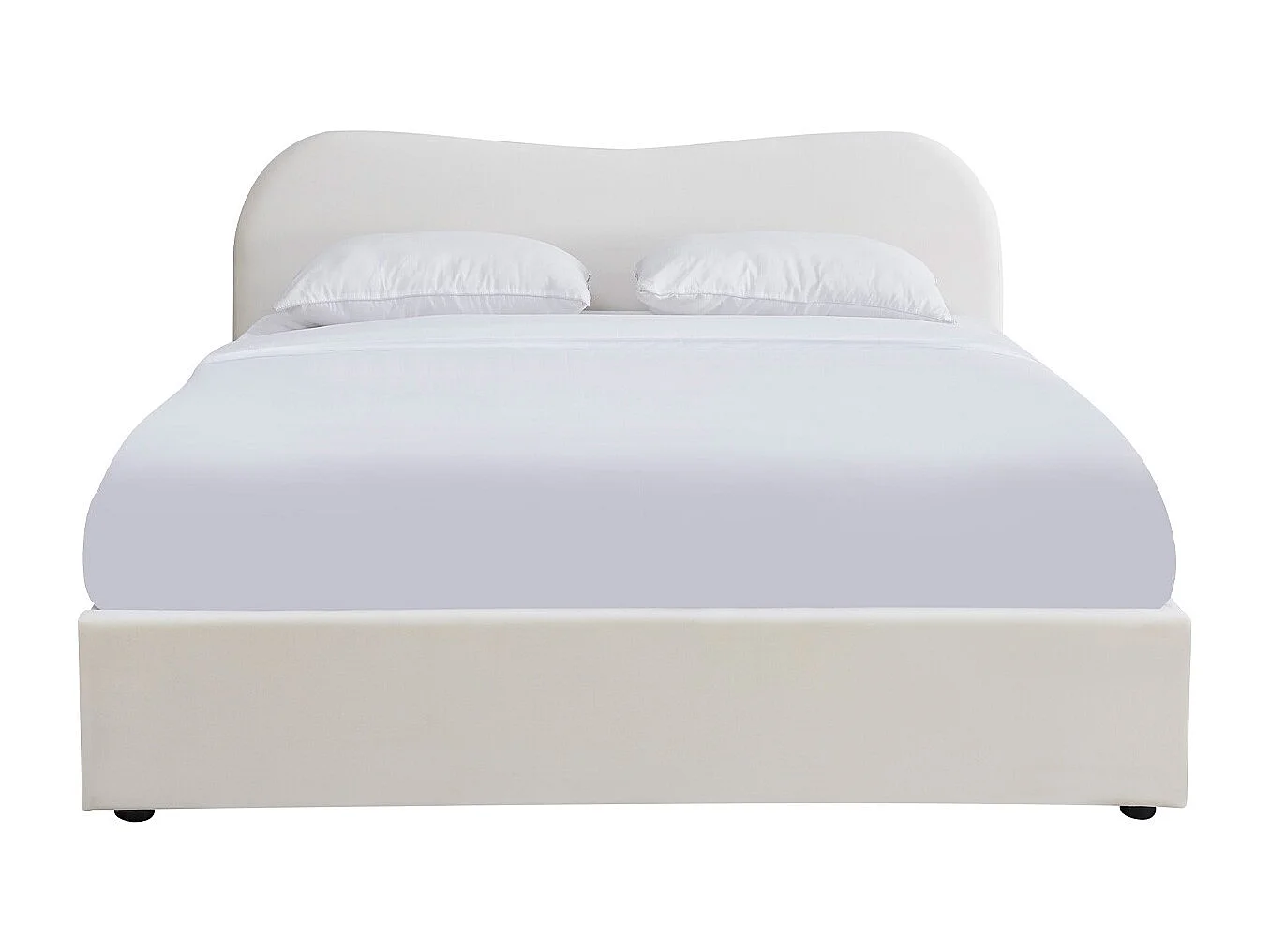 Lit coffre adulte 140x190 cm avec tête de lit matelassée en velours beige - Suzon