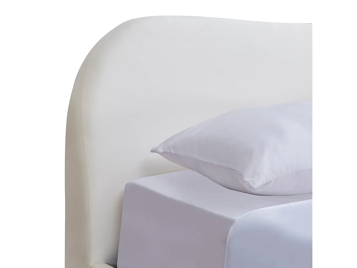 Lit coffre adulte 140x190 cm avec tête de lit matelassée en velours beige - Suzon