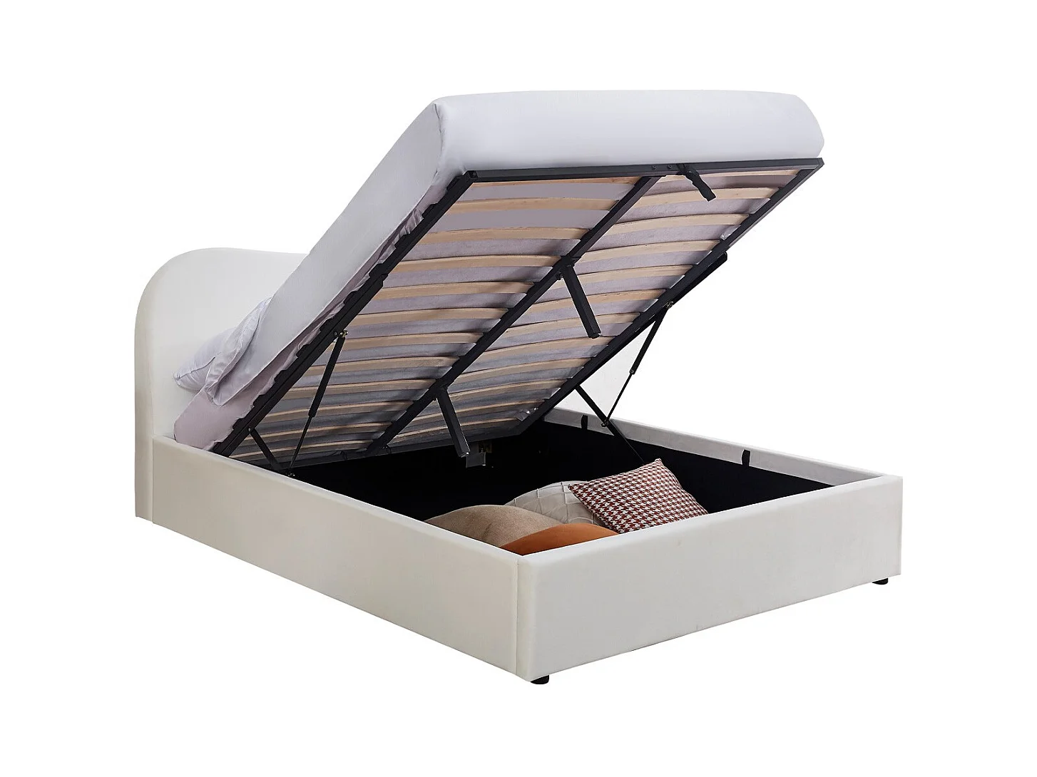 Lit coffre adulte 140x190 cm avec tête le lit matelassée en velours beige - Suzon