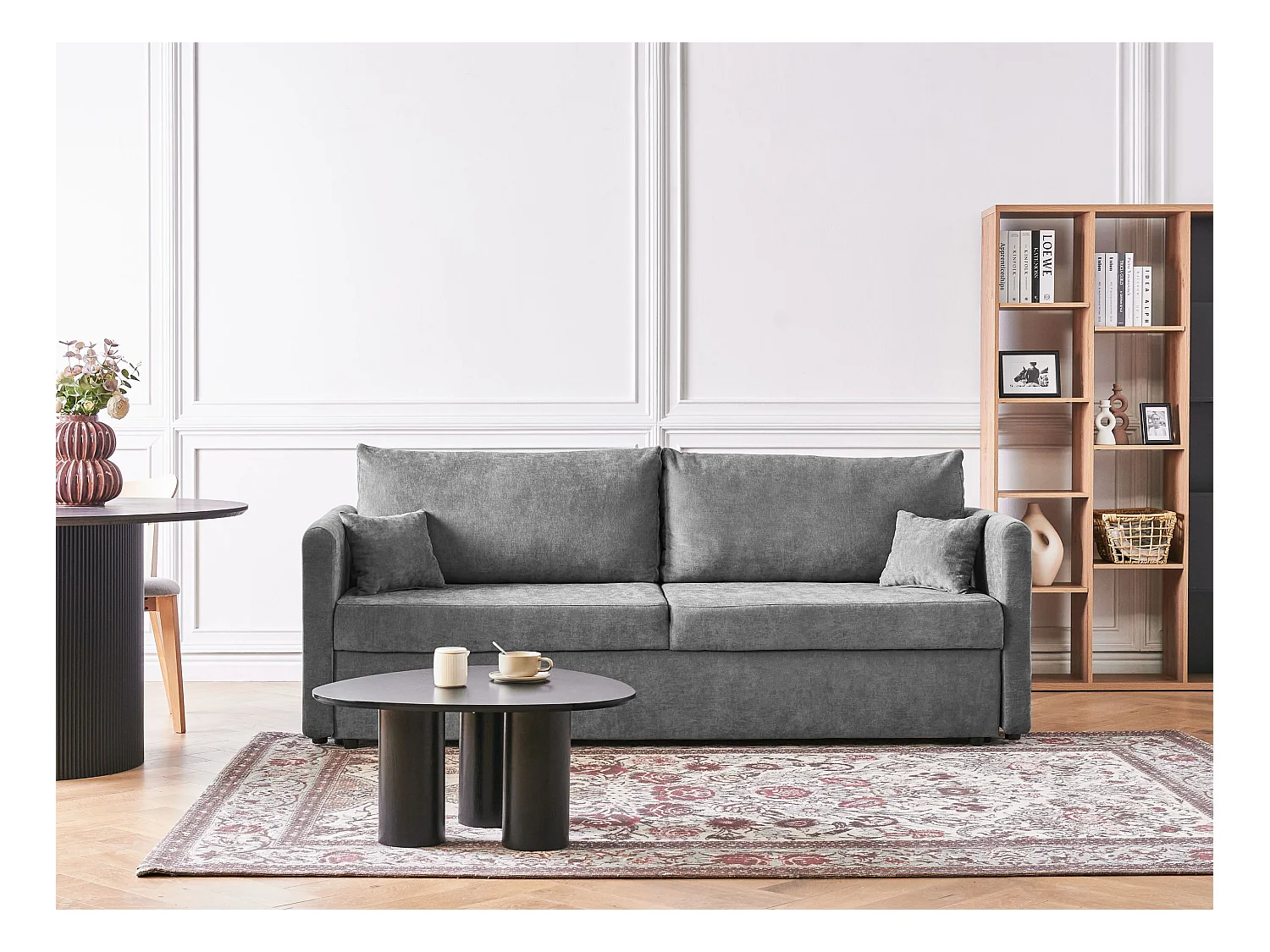 Canapé-lit 3 places BLEIK Tissu Gris clair avec rangement