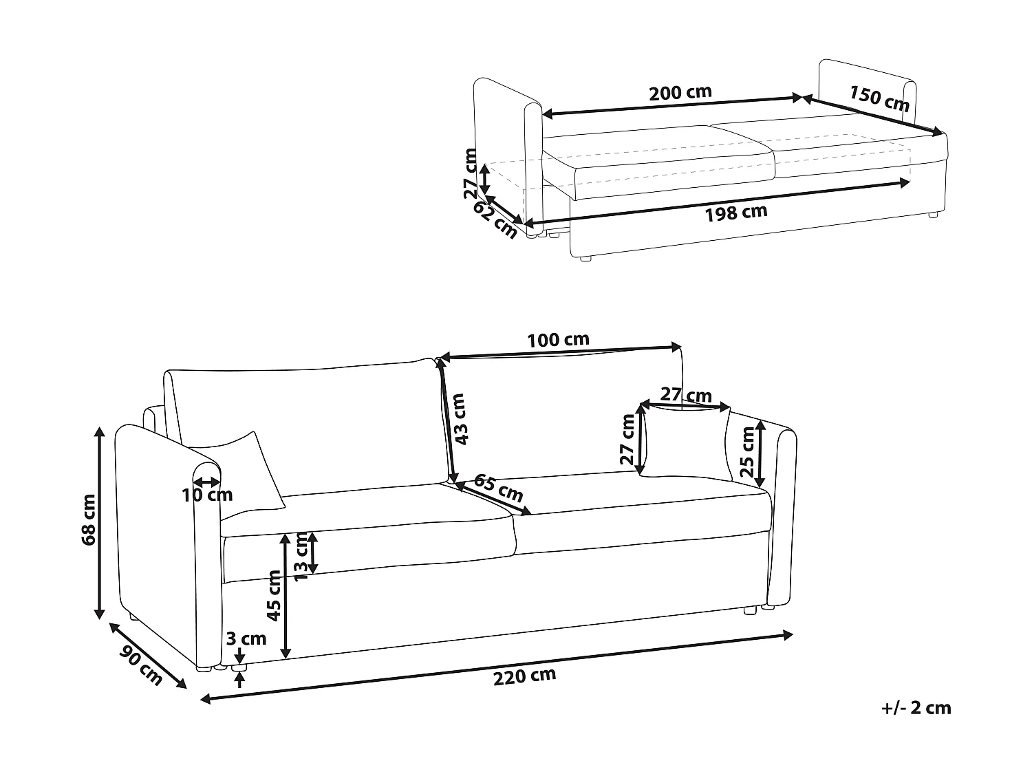 3-Sitzer Sofa mit Schlaffunktion Stauraum Stoffbezug grau Schlafsofa Bleik