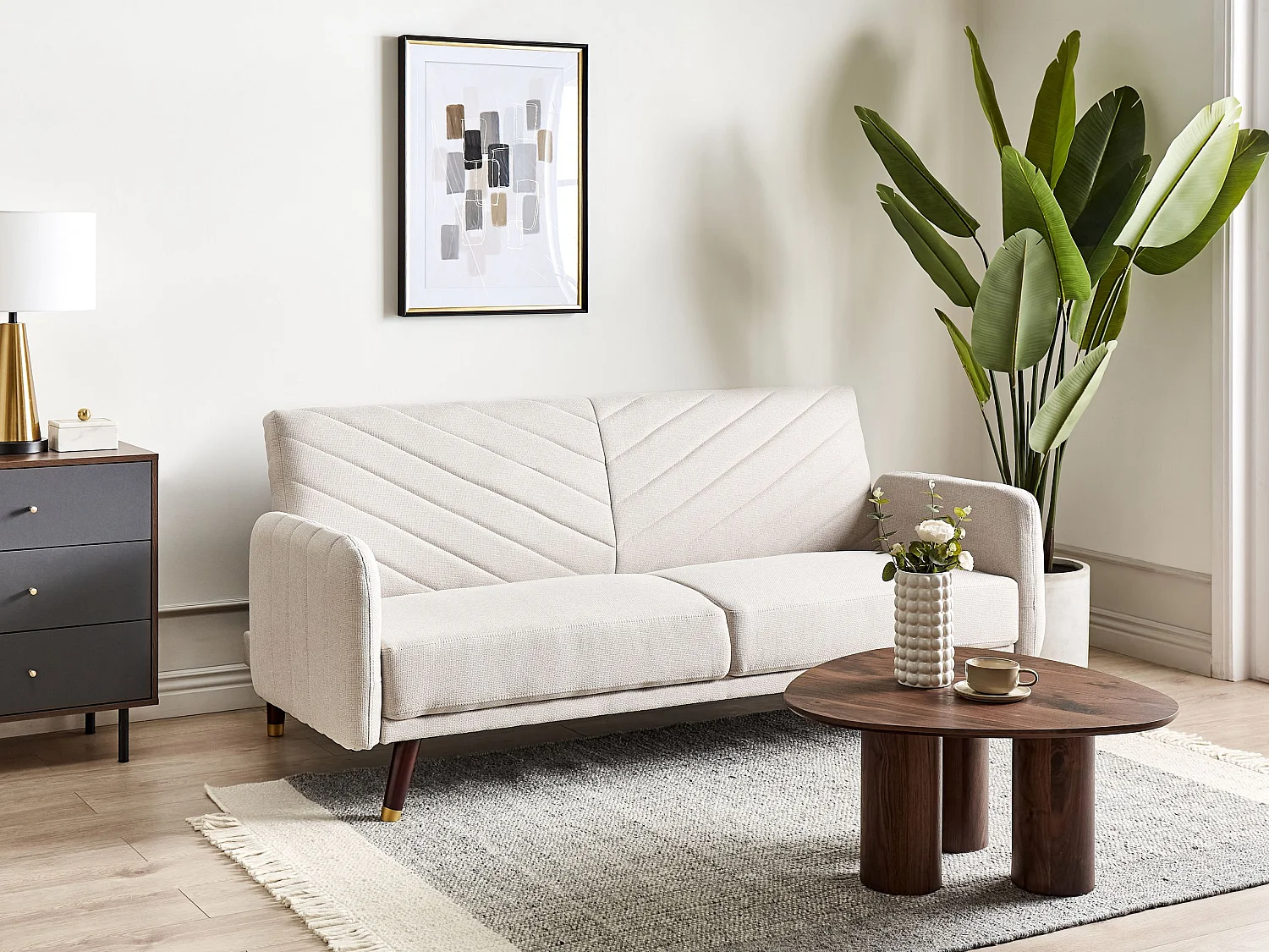 Slaapbank SENJA Kunstlinnen Lichtbeige 3-zitter