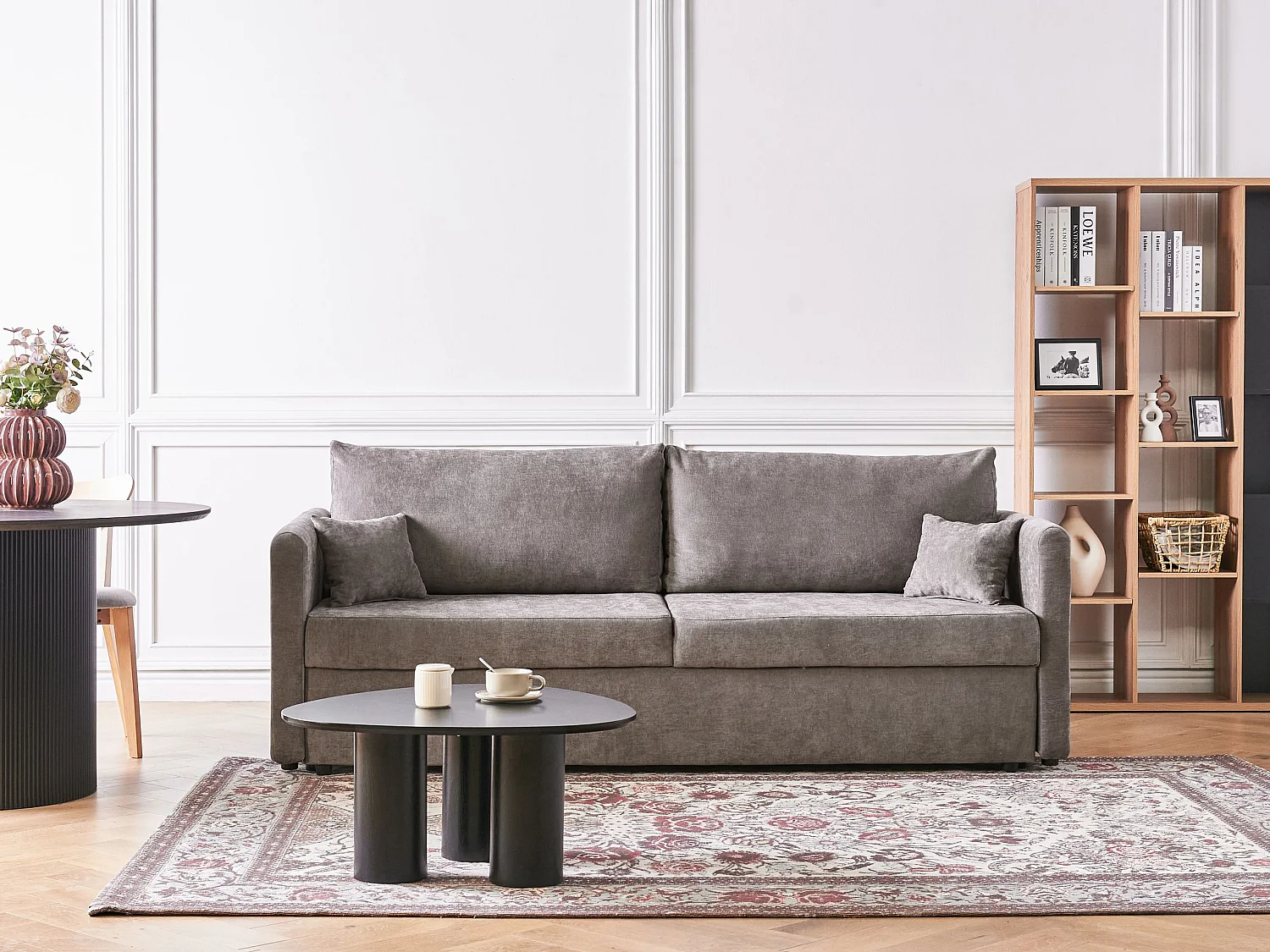 Schlafsofa BLEIK Stoff Taupe mit Stauraum 3-Sitzer