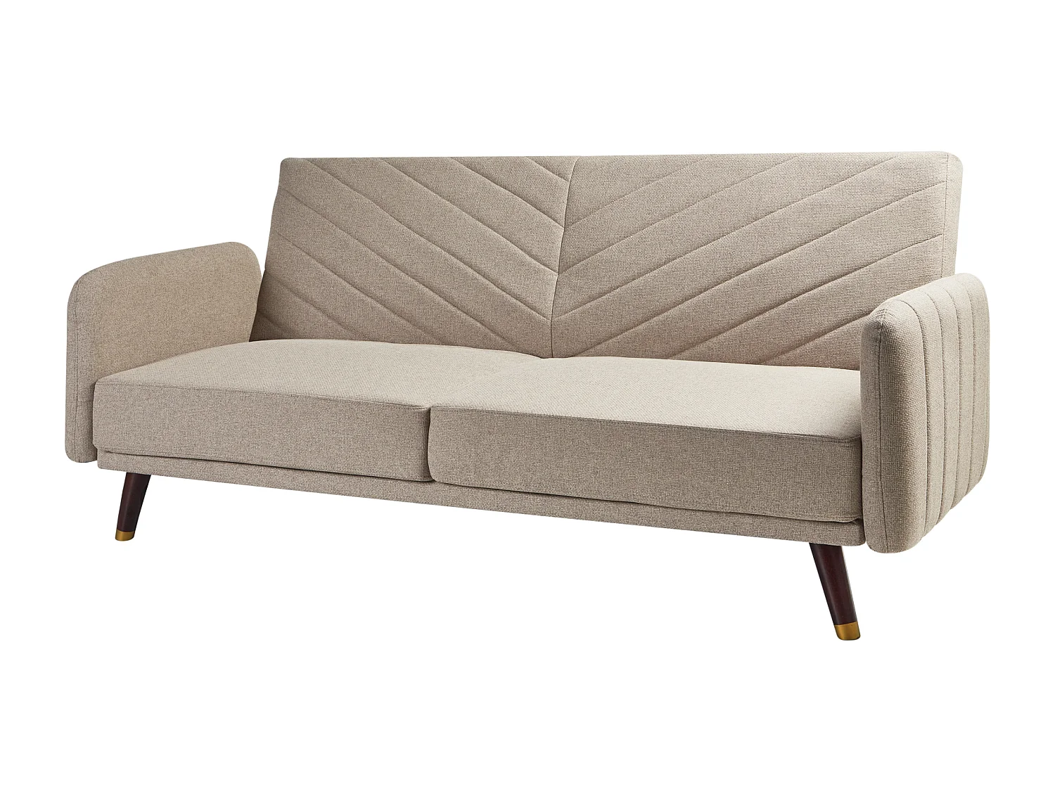 3-Sitzer Sofa klappbar Kunstleinen hellbraun gesteppt Schlafsofa Retro Senja