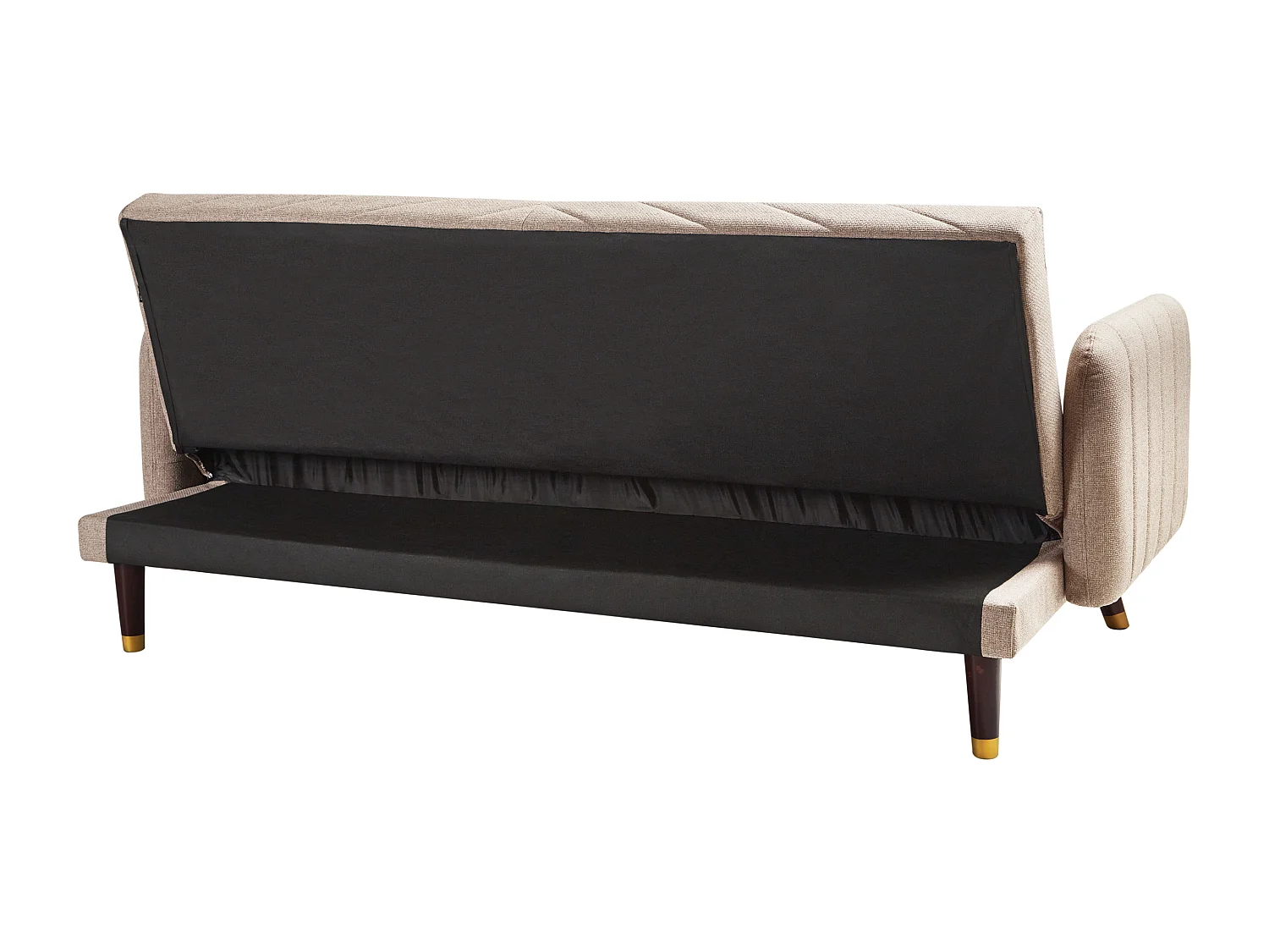 3-Sitzer Sofa klappbar Kunstleinen hellbraun gesteppt Schlafsofa Retro Senja