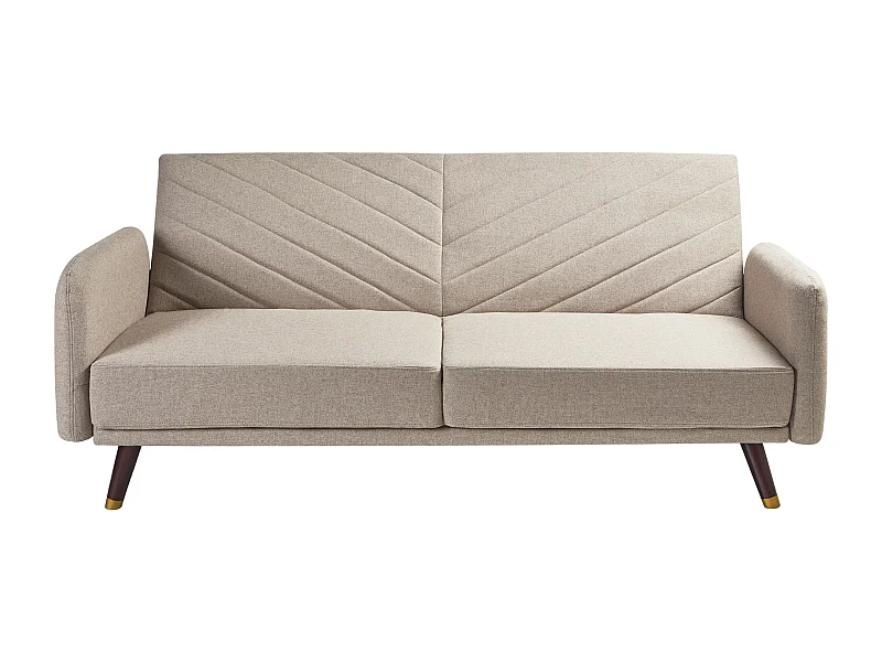 3-Sitzer Sofa klappbar Kunstleinen hellbraun gesteppt Schlafsofa Retro Senja