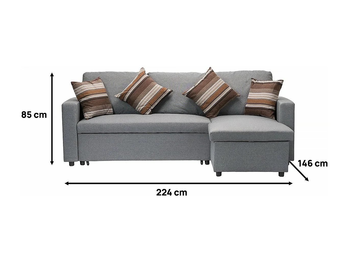 Sofá-cama reversível "Kimberland" - 3 lugares - Cinza elegante e prático