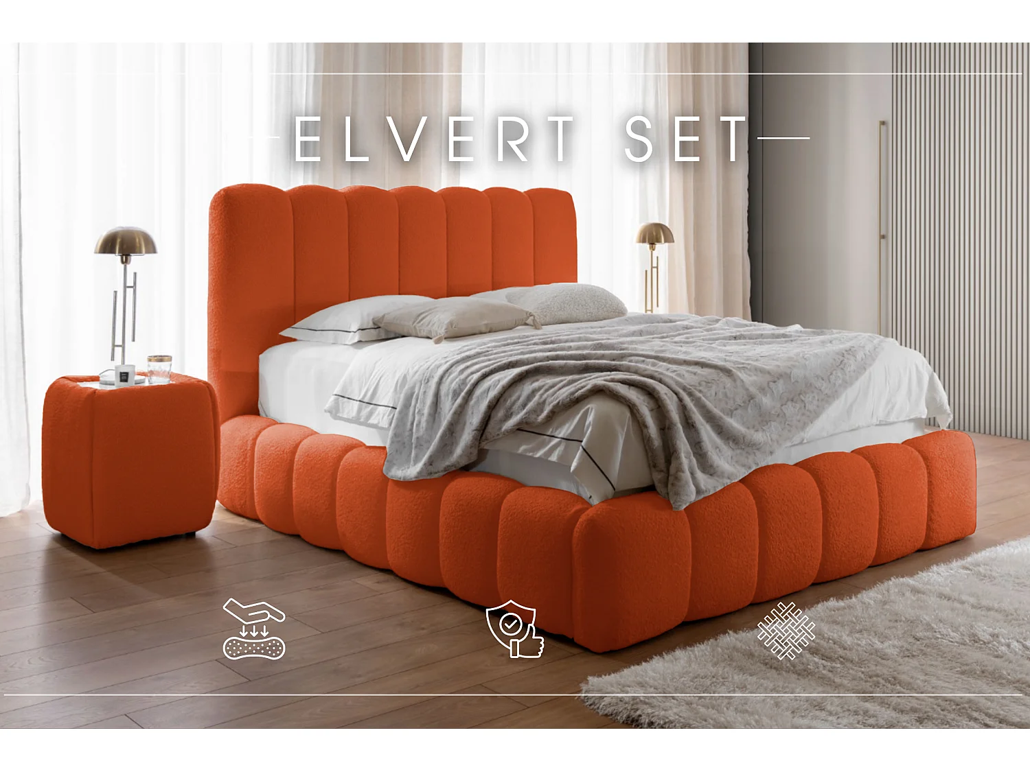 POLSTERBETT mit Nachttische Elvert Set 120x200 cm, Kupfer