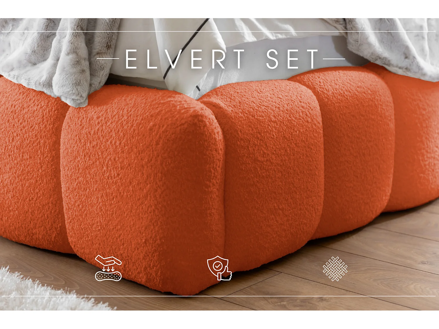 POLSTERBETT mit Nachttische Elvert Set 120x200 cm, Kupfer